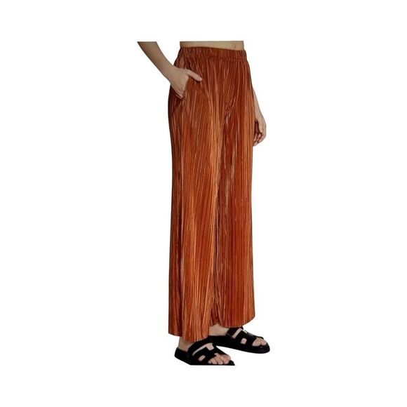 Steve Madden Addy Plisse Pleated  Wide Leg Pants. Orange - Picture 3 of 9